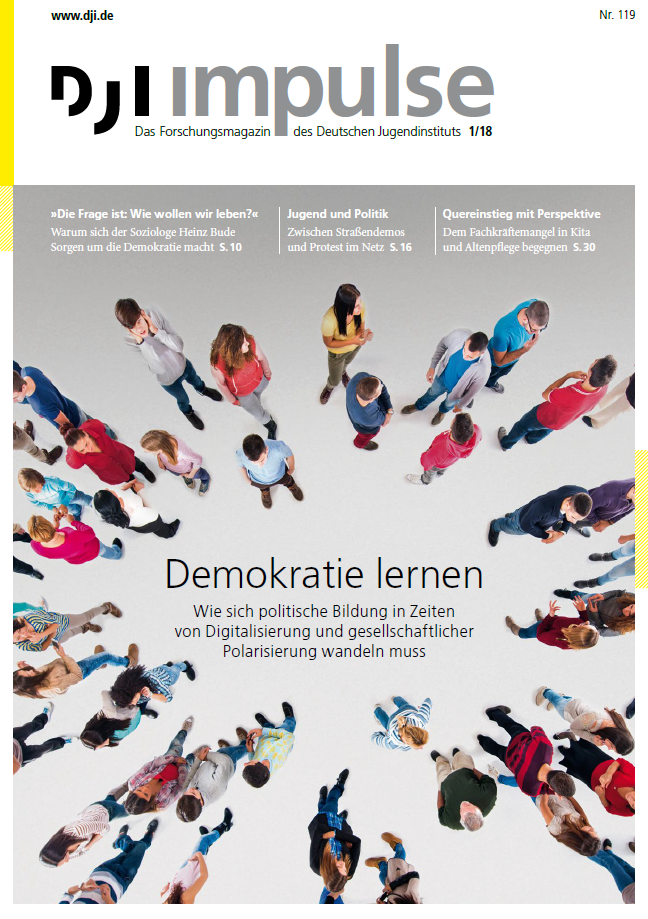 Das Cover des DJI Magazin zum Schwerpunkt Demokratiebildung und politische Bildung in Zeiten von Digitalisierung und gesellschaftlichem Wandel